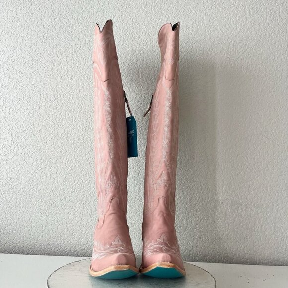 Lane LEXINGTON Over the Knee Womens Cowboy Boots 8 Pink Western Cowgirl Lace Up - Picture 7 of 13